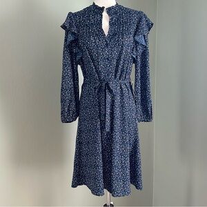 NWT SAMPLE bishop + young long sleeve blue‎ floral midi dress size small